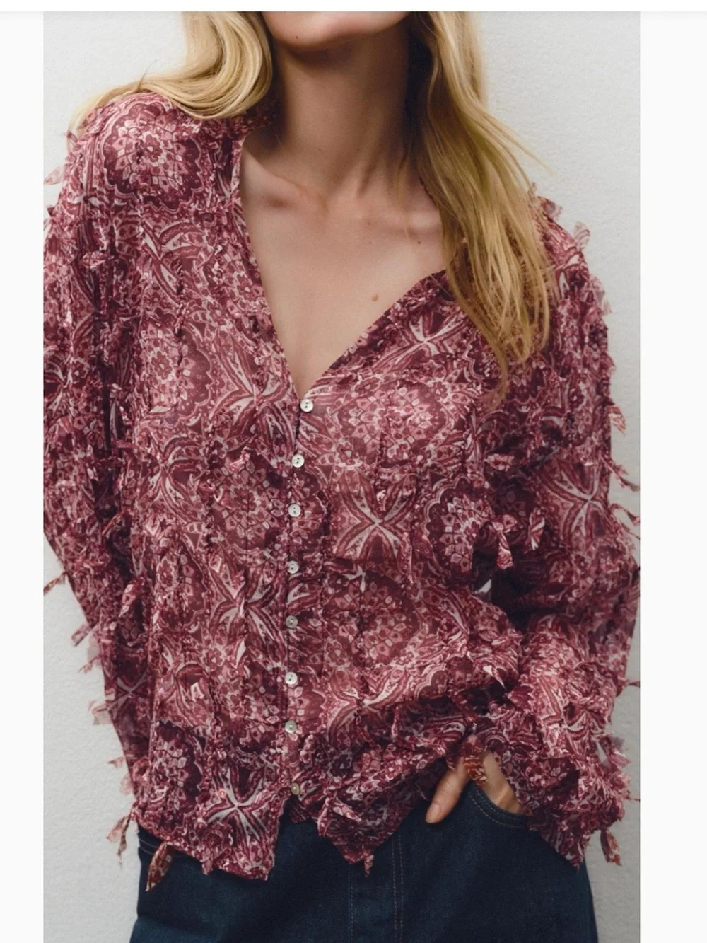 NEW ZARA PRINT FRINGE BLOUSE SIZE S 
🚨FIRM PRICE NO DISCOUNT